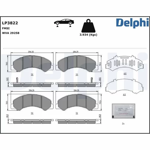 Sada brzdových platničiek kotúčovej brzdy DELPHI LP3822