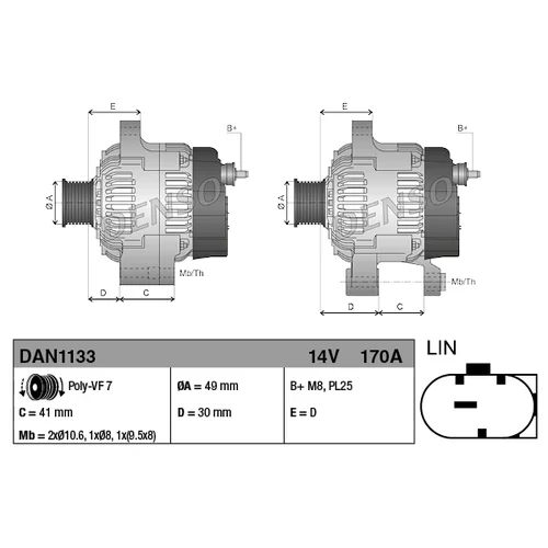 Alternátor DAN1133 /DENSO/ - obr. 2