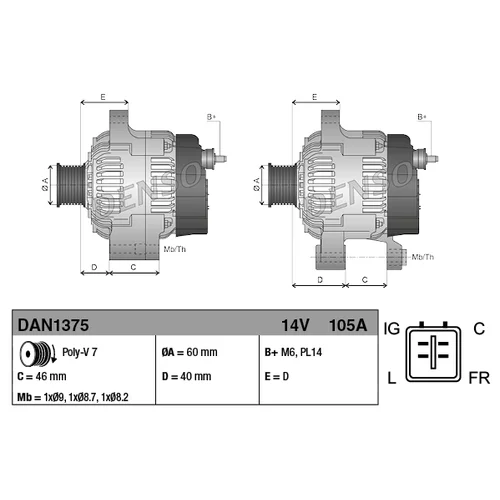 Alternátor DAN1375 /DENSO/ - obr. 3