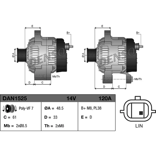 Alternátor DAN1525 /DENSO/ - obr. 2
