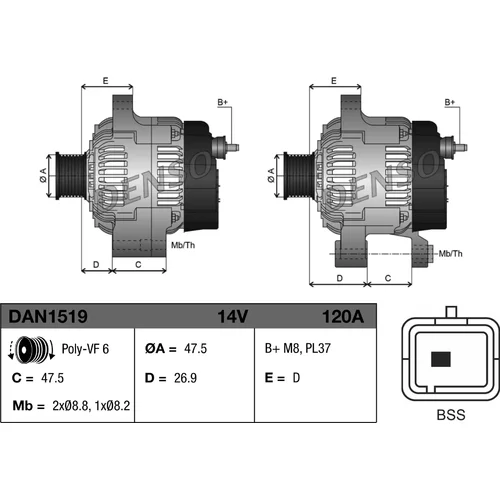 Alternátor DAN1519 /DENSO/ - obr. 2