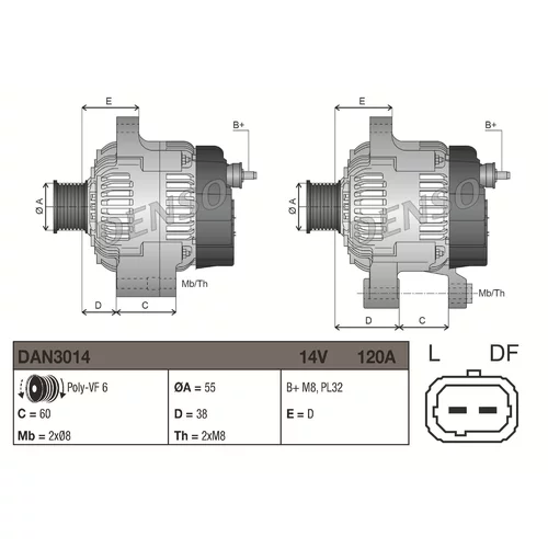 Alternátor DAN3014 /DENSO/ - obr. 2
