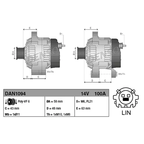 Alternátor DAN1094 /DENSO/ - obr. 2