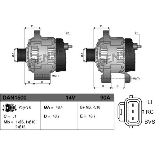 Alternátor DAN1500 /DENSO/ - obr. 2