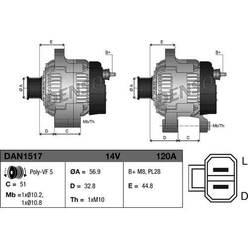 Alternátor DAN1517 /DENSO/ - obr. 2