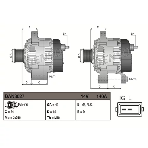 Alternátor DENSO DAN3027