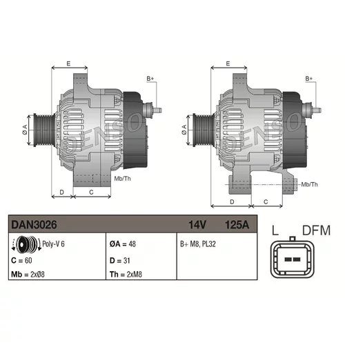 Alternátor DAN3026 /DENSO/ - obr. 2