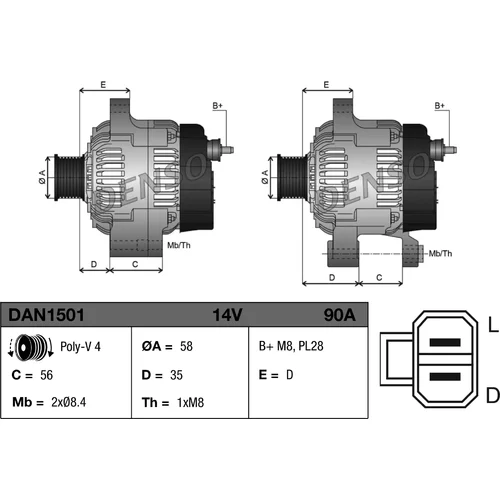 Alternátor DAN1501 /DENSO/ - obr. 2