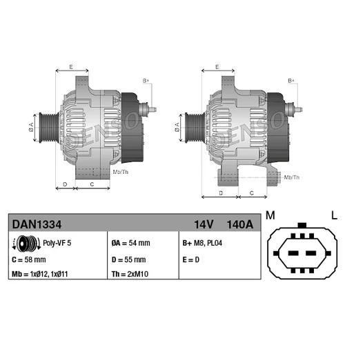 Alternátor DAN1334 /DENSO/ - obr. 2