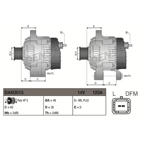 Alternátor DAN3015 /DENSO/ - obr. 2