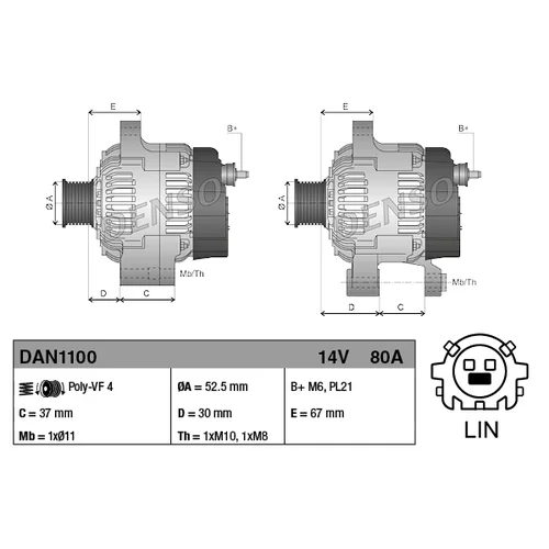 Alternátor DAN1100 /DENSO/ - obr. 2
