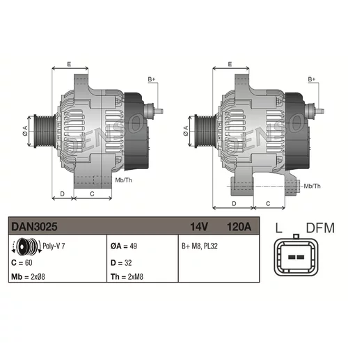 Alternátor DAN3025 /DENSO/ - obr. 2