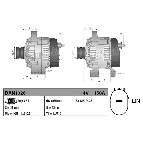 Alternátor DAN1326 /DENSO/ - obr. 2