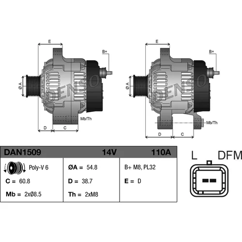 Alternátor DAN1509 /DENSO/ - obr. 2