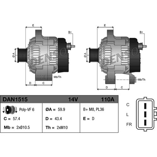 Alternátor DAN1515 /DENSO/ - obr. 2