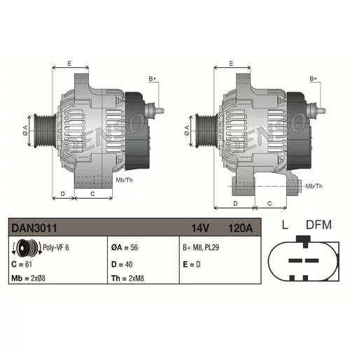 Alternátor DAN3011 /DENSO/ - obr. 2
