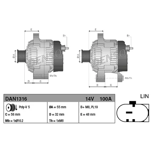 Alternátor DAN1316 /DENSO/ - obr. 2