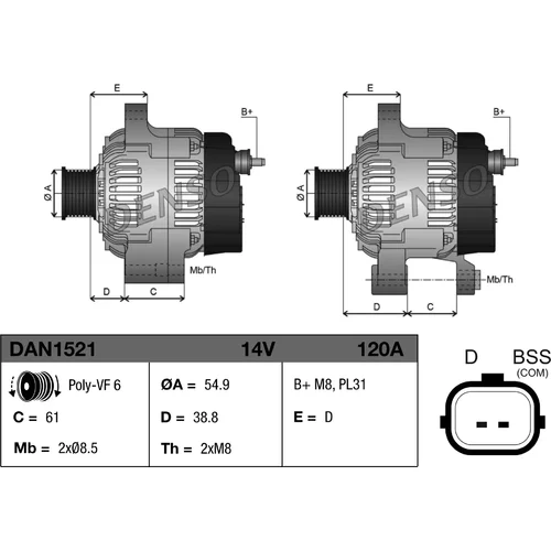Alternátor DAN1521 /DENSO/ - obr. 2