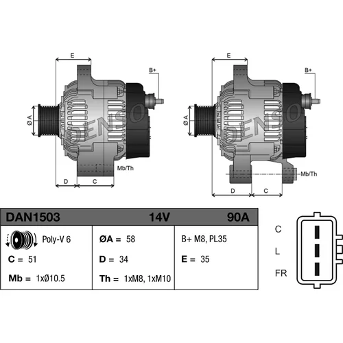 Alternátor DAN1503 /DENSO/ - obr. 2