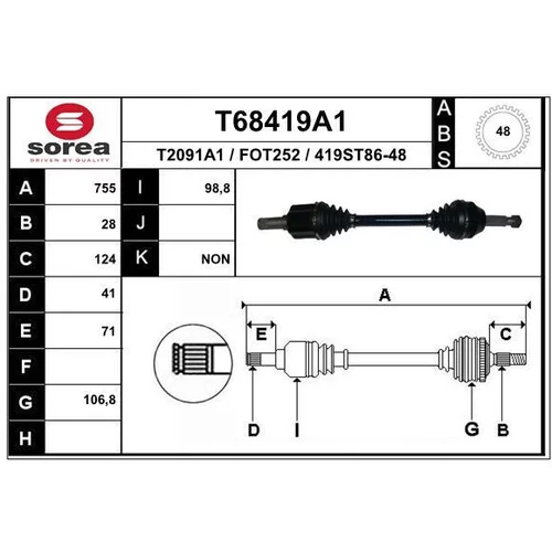 Hnací hriadeľ EAI T68419A1