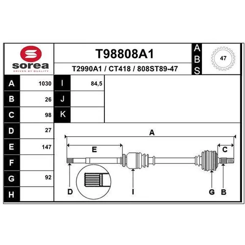 Hnací hriadeľ EAI T98808A1
