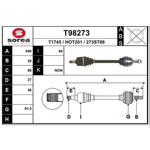 Hnací hriadeľ T98273 /EAI/