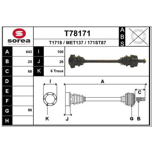 Hnací hriadeľ EAI T78171
