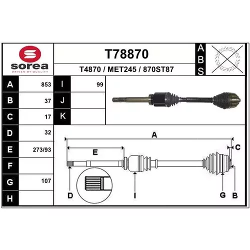 Hnací hriadeľ EAI T78870