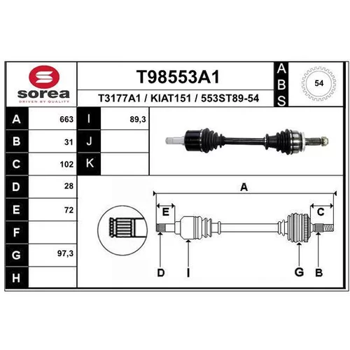 Hnací hriadeľ EAI T98553A1