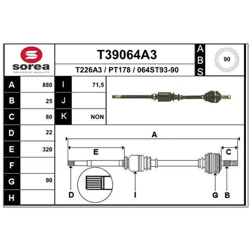 Hnací hriadeľ EAI T39064A3