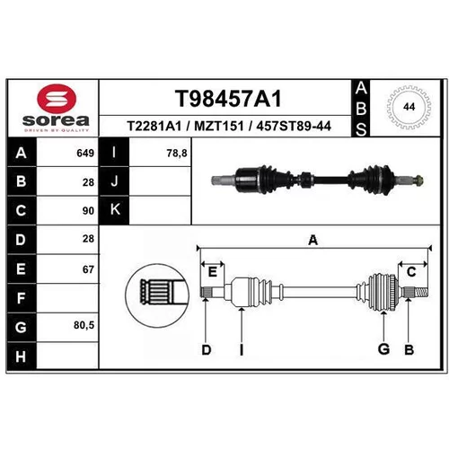 Hnací hriadeľ EAI T98457A1