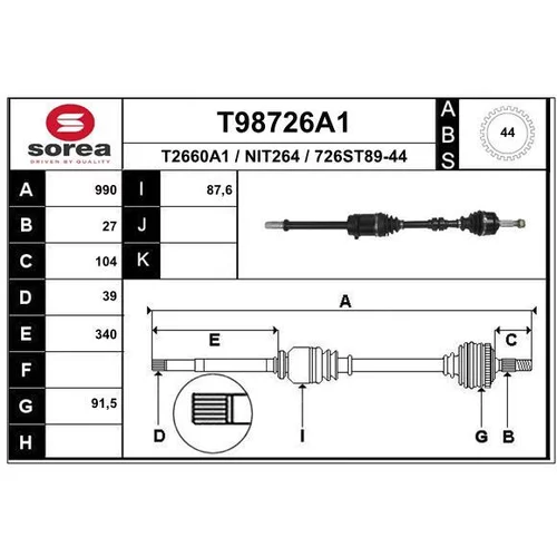 Hnací hriadeľ EAI T98726A1