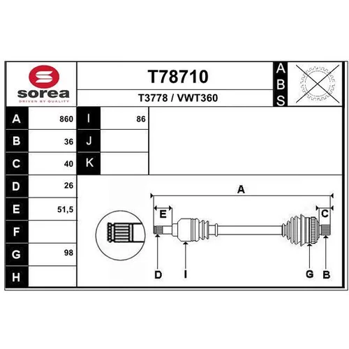 Hnací hriadeľ EAI T78710