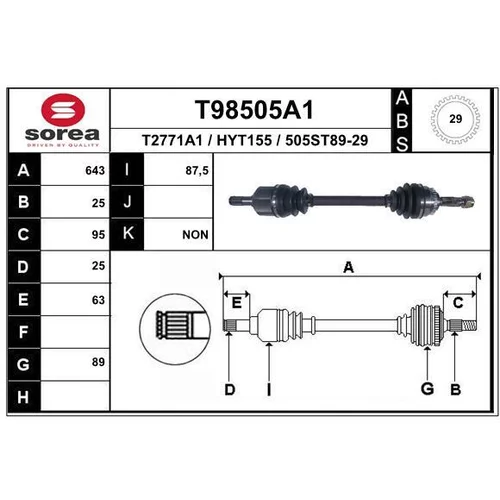 Hnací hriadeľ T98505A1 /EAI/