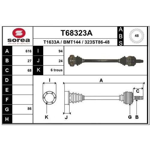 Hnací hriadeľ EAI T68323A