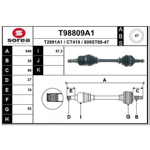 Hnací hriadeľ EAI T98809A1