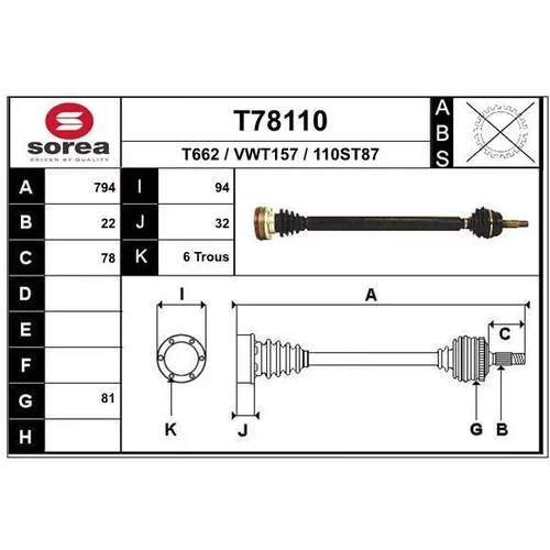 Hnací hriadeľ EAI T78110