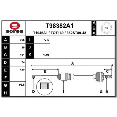 Hnací hriadeľ T98382A1 /EAI/