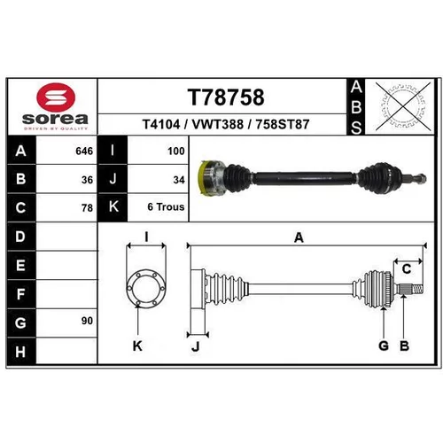 Hnací hriadeľ EAI T78758