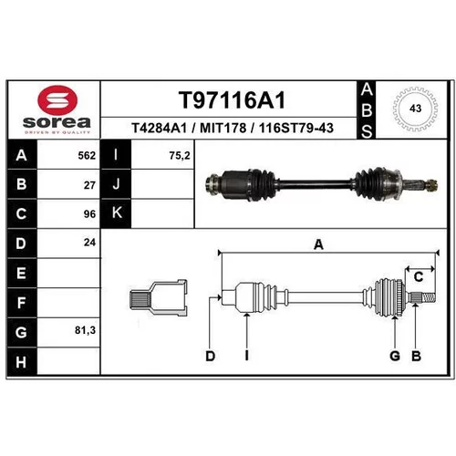 Hnací hriadeľ EAI T97116A1