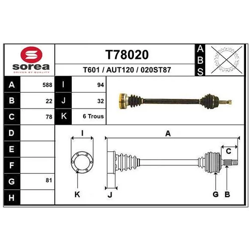 Hnací hriadeľ EAI T78020