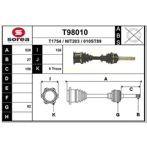 Hnací hriadeľ EAI T98010