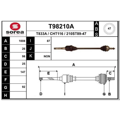 Hnací hriadeľ EAI T98210A