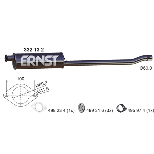 Stredný tlmič výfuku ERNST 332132