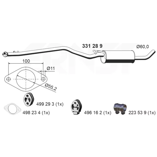 Stredný tlmič výfuku ERNST 331289