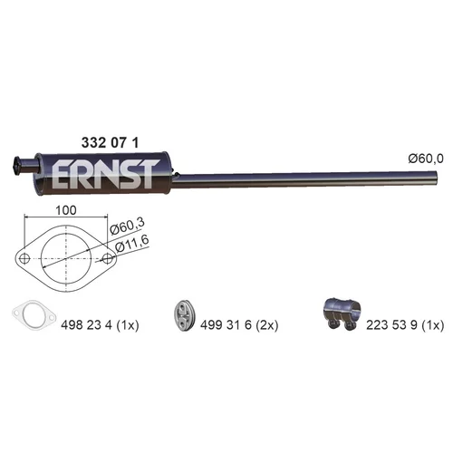 Stredný tlmič výfuku ERNST 332071