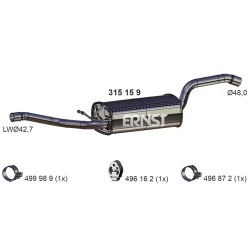 Stredný tlmič výfuku ERNST 315159