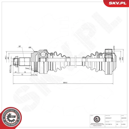 Hnací hriadeľ ESEN SKV 40SKV053