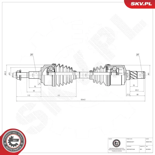 Hnací hriadeľ ESEN SKV 40SKV185