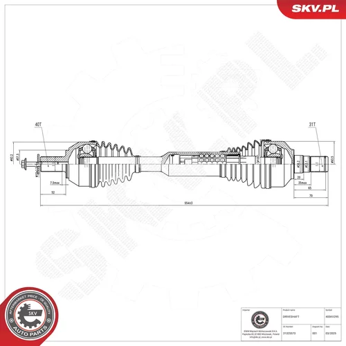 Hnací hriadeľ ESEN SKV 40SKV295